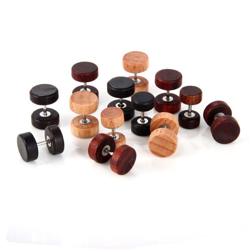 Sided Natural Wooden Stainless Steel Body Jewelry Anti-Allergic for Men Women Barbell Ear Stud