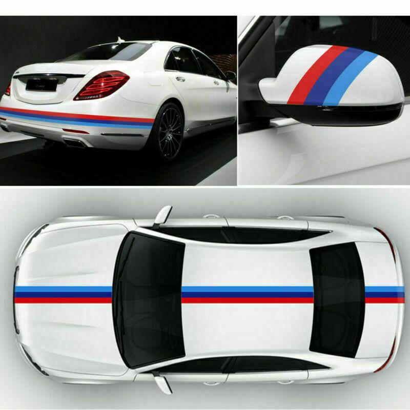 kyapx5 Car Sticker M Color Stripes Rally Side Hood Racing Motorsport Vinyl Decal Sticker Strip Bumper Engine Cover For BMW 117"/4.5m