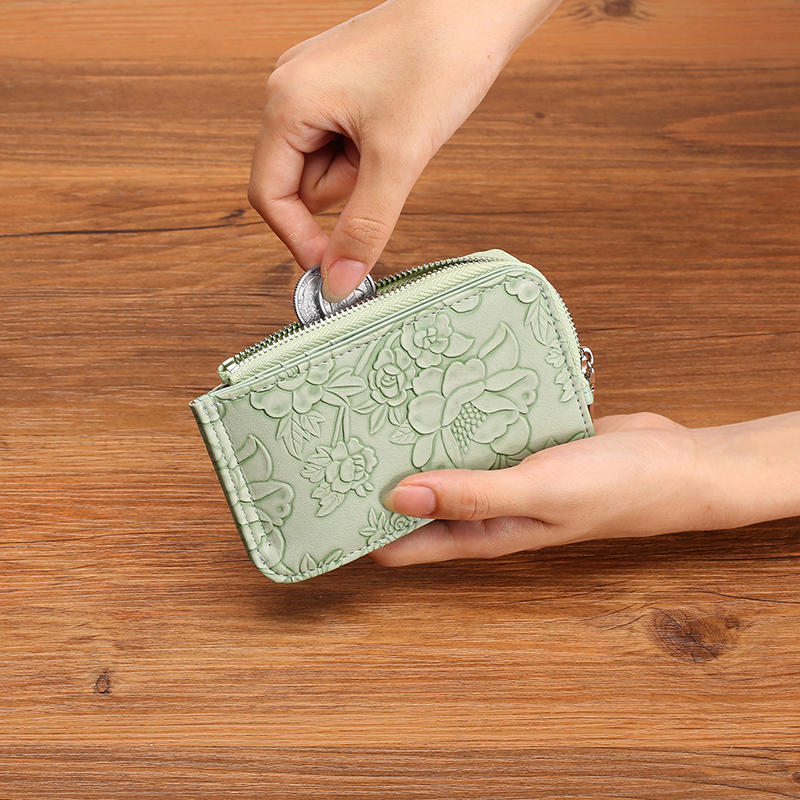 Card Holder Multiple Card Slots Zipper Card Bag Embossed Design Large Capacity Coin Purse Card Bag Wrist Strap Hand-Held Bag With Key Ring