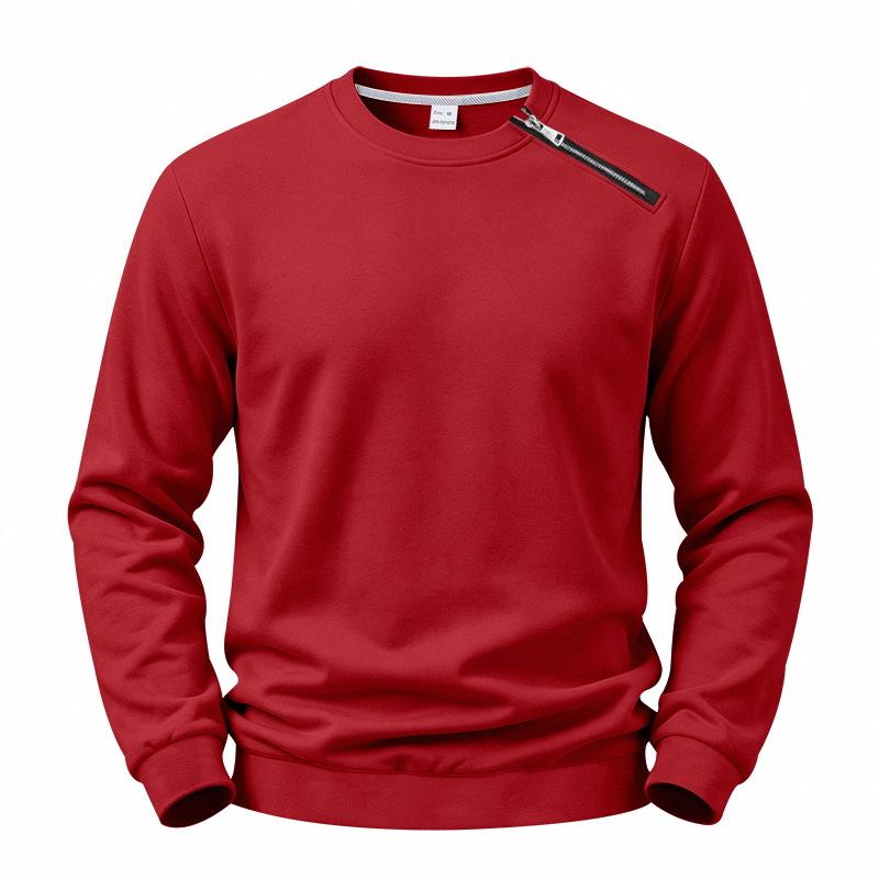 Men S Solid Color Fleece Lined Loose Casual Round Neck Sweatshirt
