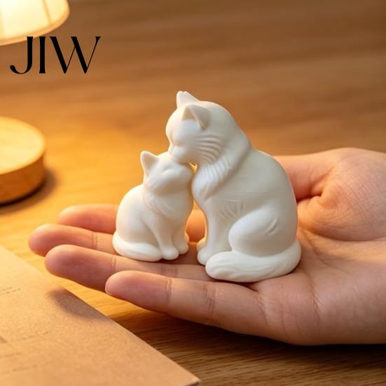 Couple Anniversary Keepsake 3D Printed Cat Figurine, Cute Mother And Baby Kitten Statue, Housewarming Gift for Friends Minimalist Animal Ornament