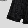 INCERUN Men Sleeveless Patchwork Lace See Through Mesh Playsuit Jumpsuits