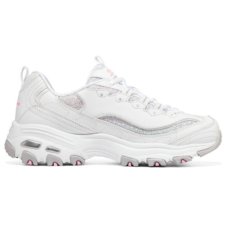 Skechers DLites Кожаные 1.0 Классические Ретро Модные Низкие Папины Кроссовки Женские Кроссовки Бело-Розовые 149791-WPK