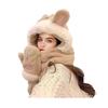 Women Hat Rabbit Ear Decor Thickened Warm 3 In 1 Hat Scarf Gloves Hiking Outings Shopping Winter Headwear