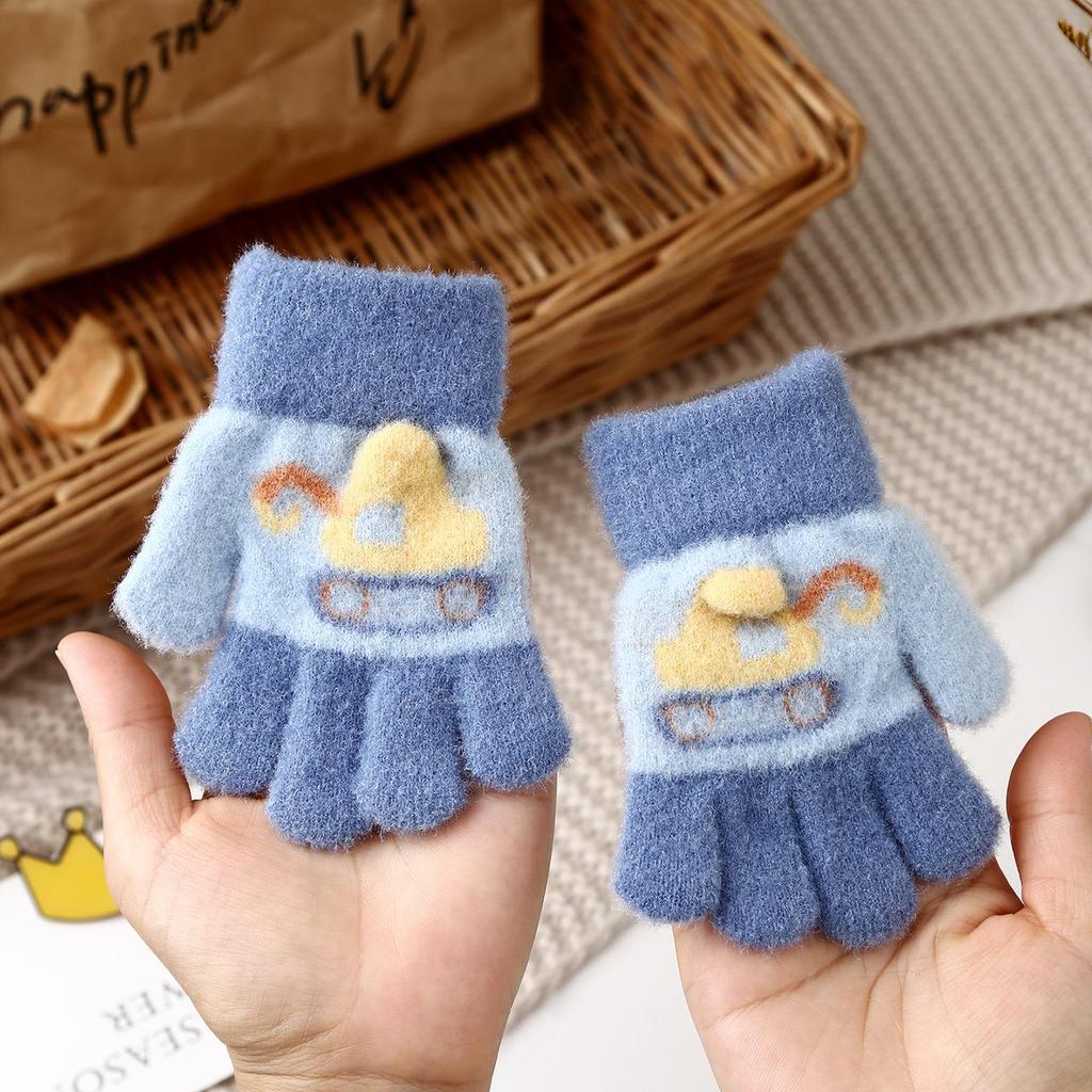 Детские зимние перчатки в корейском стиле с милым медведем - Теплые, Защищающие от холода, Пятипалые для мальчиков и девочек