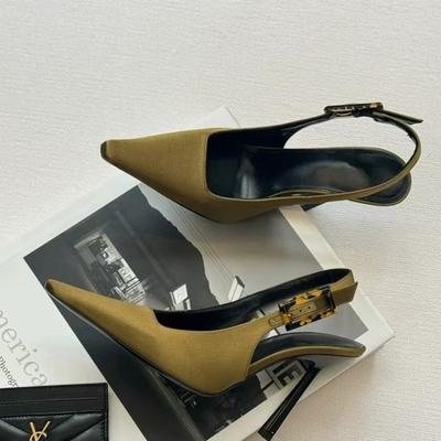 Модные сандалии Баотоу Весна Новые Остроносые С мелким вырезом Металлическая Пряжка А-силуэт Противоскользящие Износостойкие Высокие Каблуки