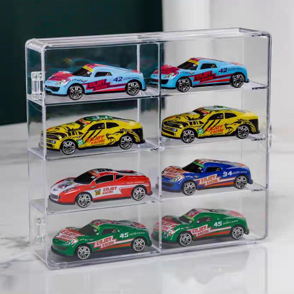 Siawadeky Tomica Set of 8 Holds 16 Scale Collection Case for Miniature and Display Case, 2, Compartments, Transparent, Dustproof, Waterproof, 1/64
