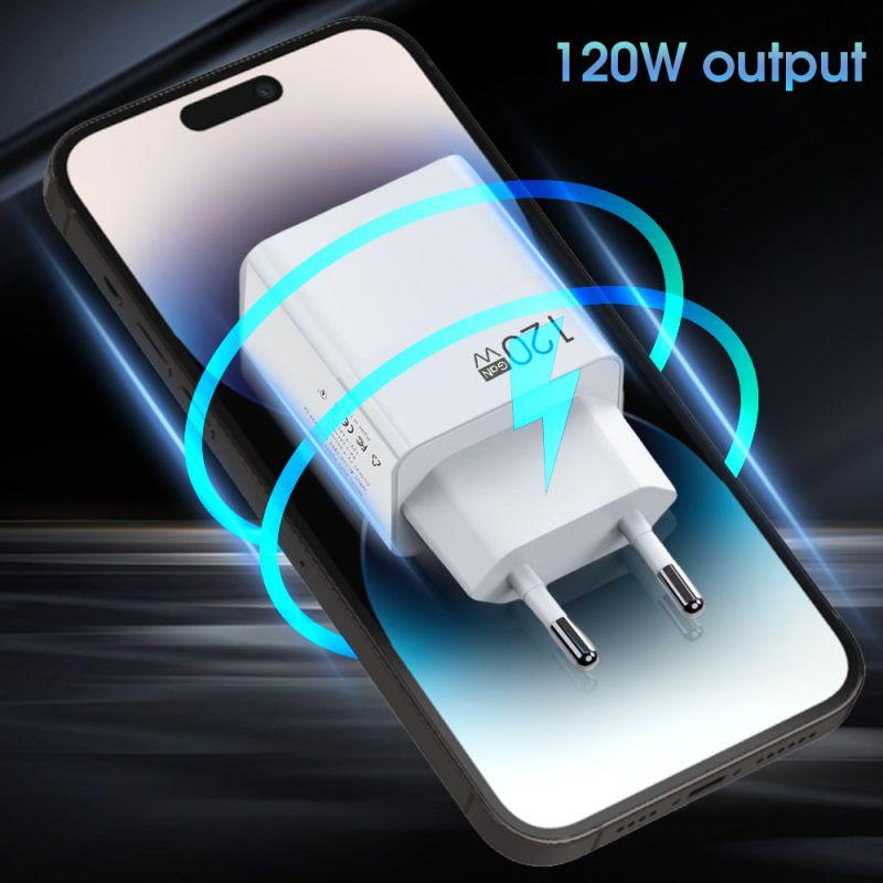 Быстрое зарядное устройство USB 120 Вт Quick Charge 5.0 Вилка EU/US/UK Зарядное устройство для телефона Кабель Type-C Для Samsung Xiaomi QC3.0 Настенное зарядное устройство USB
