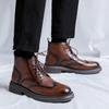 Brogue Men's Boots Fashionable Retro Versatile Style Outdoor Leisure Business and Daily Office Quality Adult Boots Black Brow