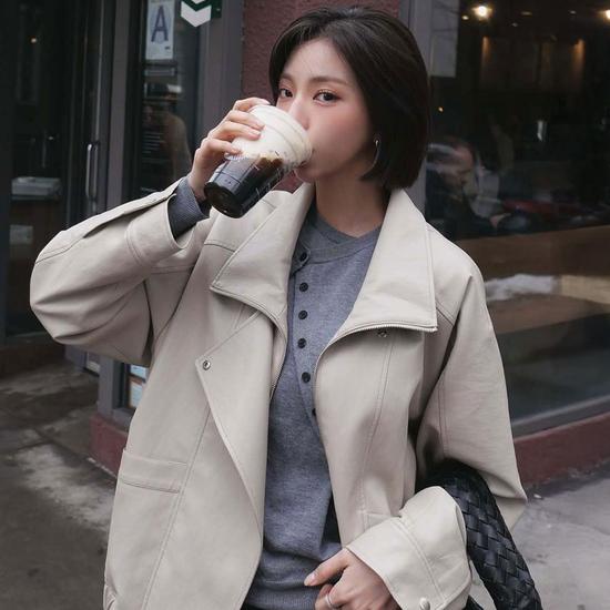 High Neck Leather Jacket NEL6SM206_91