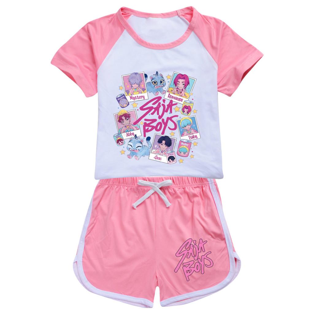 4980 Детский Девочки Sajaboys POP Rumi Zoey Mira Принт Футболка Шорты Спорт Спортивный костюм Набор одежды