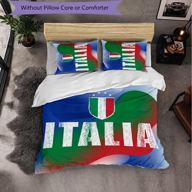 Italy Football Pattern 3 Pieces Bedding Set Soft Microfiber Duvet Cover with Pillow Cases for Bedroom