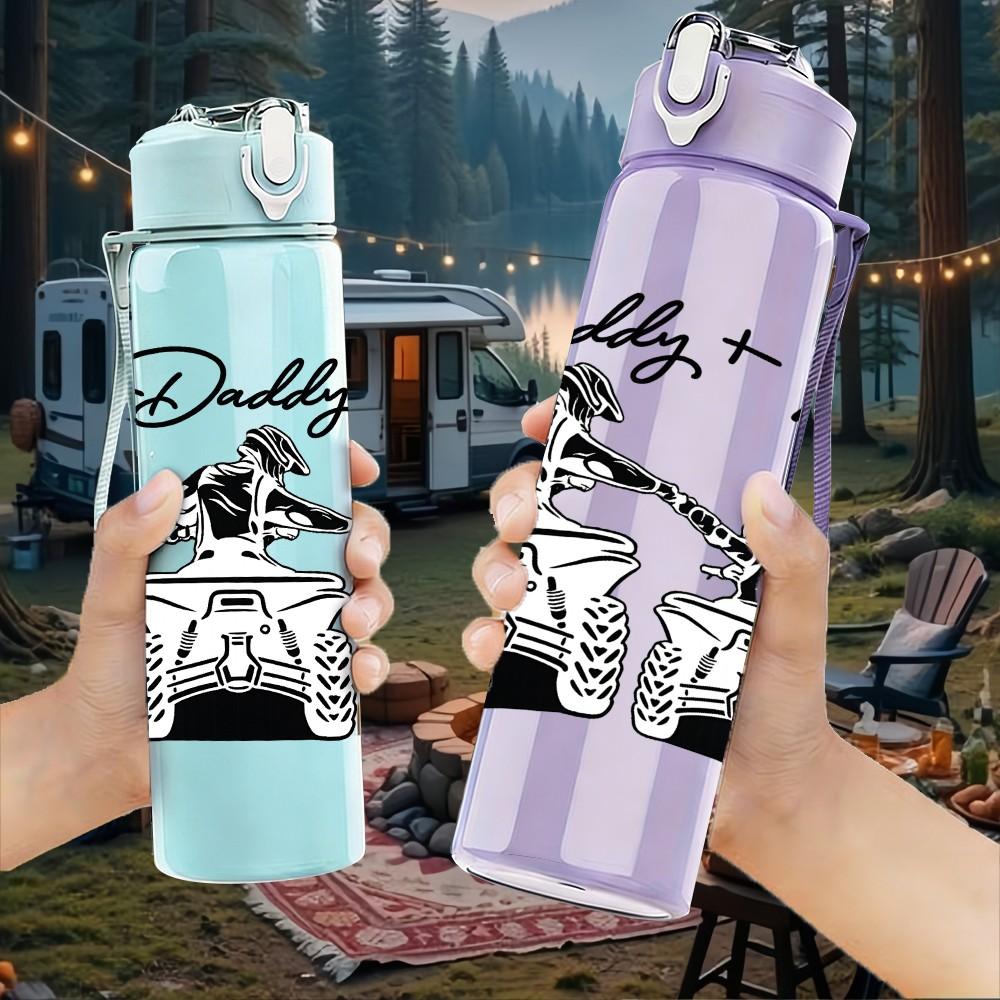 1PC Daddy And Me Retro Truck Slogan Print 750ml Color Plastic Sports Water Bottle Leakproof Flip Straw Lid Suitable for Sports Office Home Use