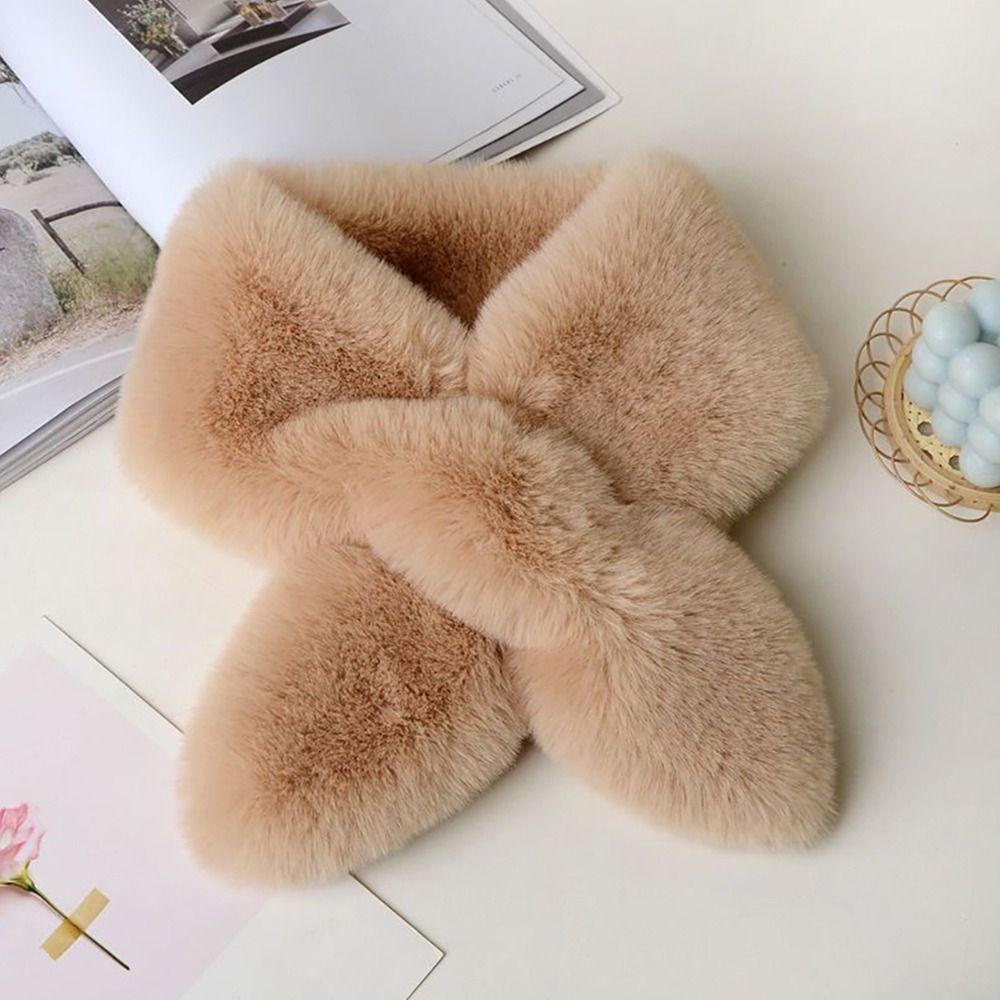 Faux Rabbit Fur Plush Cross Scarf Solid Color Neckerchief Wrap Winter Warm Neck Scarf  Girls