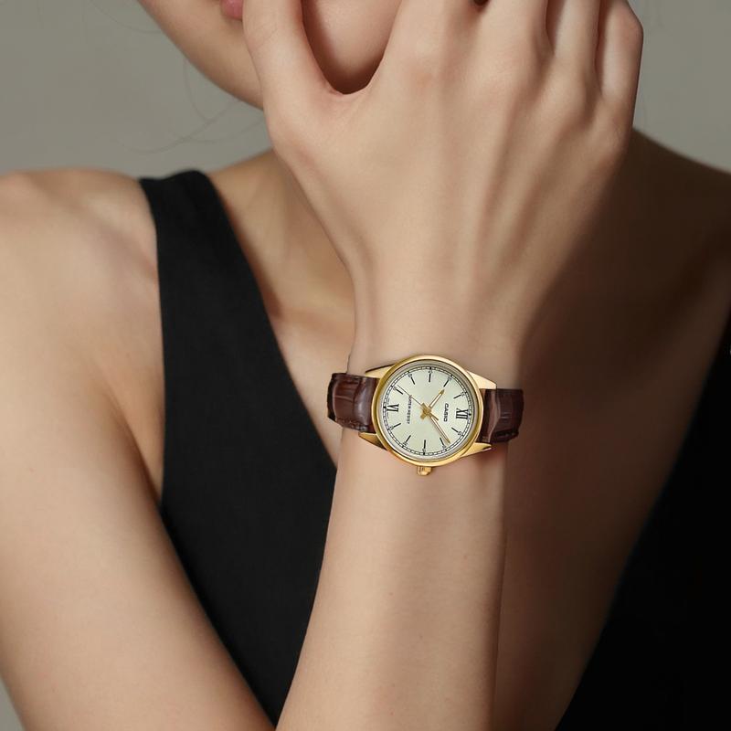 Casio Серия STANDARD Серия DRESS Модные Ретро Простые Кварцевый Механизм Кожаный Ремешок Японские и Корейские Часы Женские Часы Золотые LTP-V005GL-9B