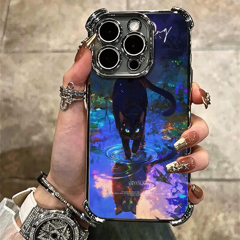 Ночная Луна Кошка Мечтательное Искусство Мягкий Чехол Для Телефона Для iPhone 15 16 17 Air 14 Pro Max 16E Plus 13 12 Mini Покрытие Защита От Падения Fundas