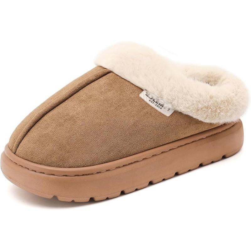 Memory Foam Fuzzy Slippers for Women Platform EVA Sole Warm Faux Fur Lined Suede Short Ankle Boots House Slippers for Woman Anti-Slip Boot