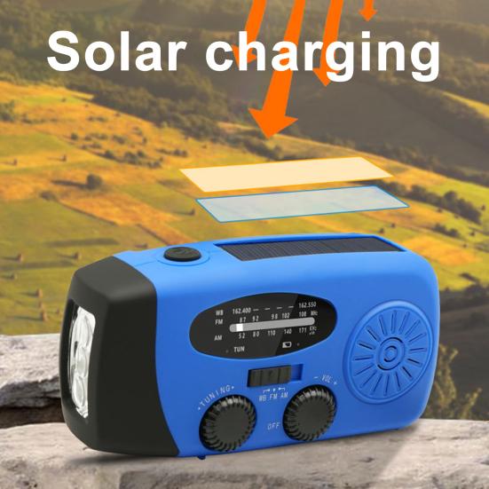 Hand Crank Emergency Radio with Flashlight Compact Portable Multifunctional FM/AM Solar Radio LED Torch