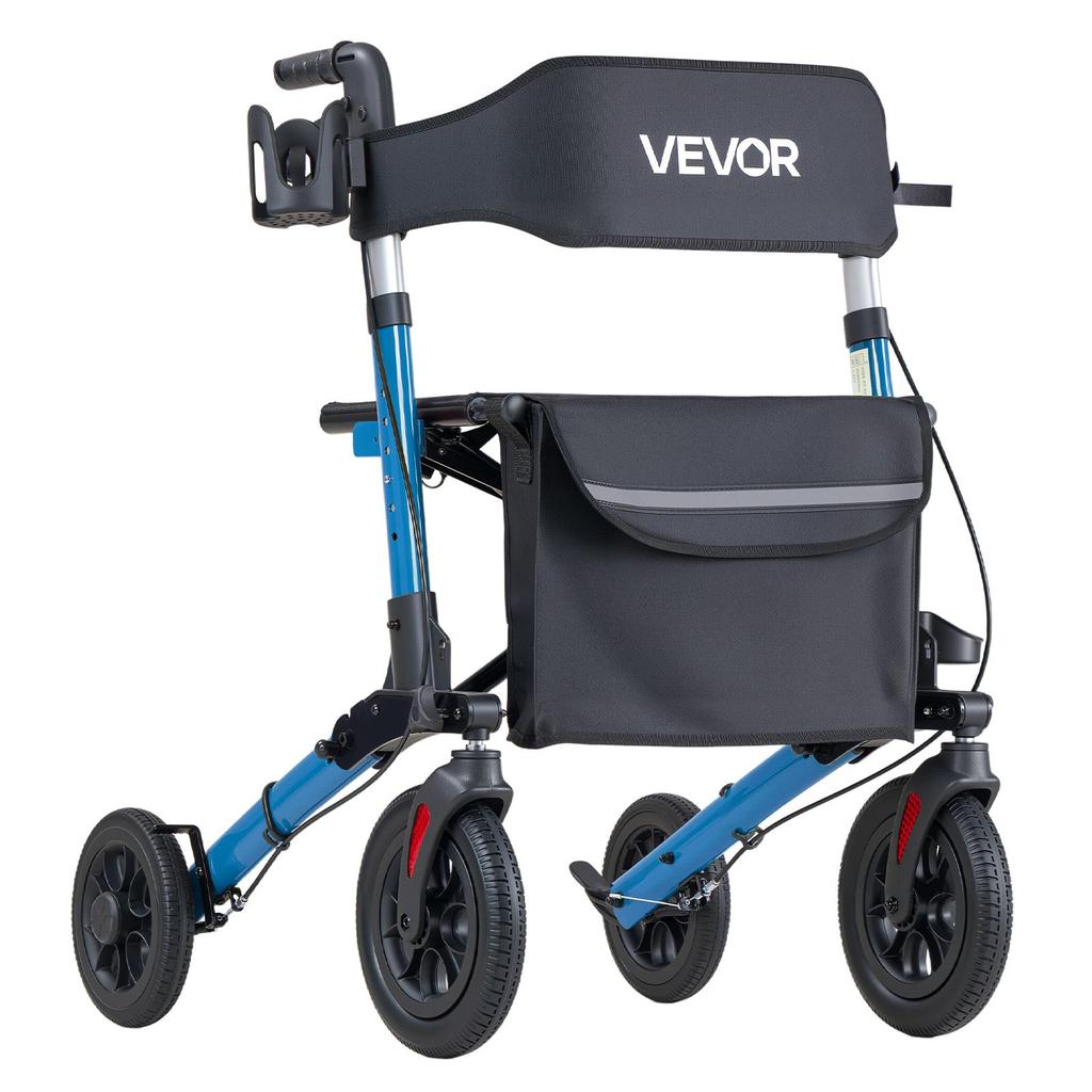 VEVOR Rollator Walker with Seat for Seniors, Ultra Compact 3-Fold Rolling Walker, Lightweight Aluminum Mobility Walking Aid with PU Solid Wheels
