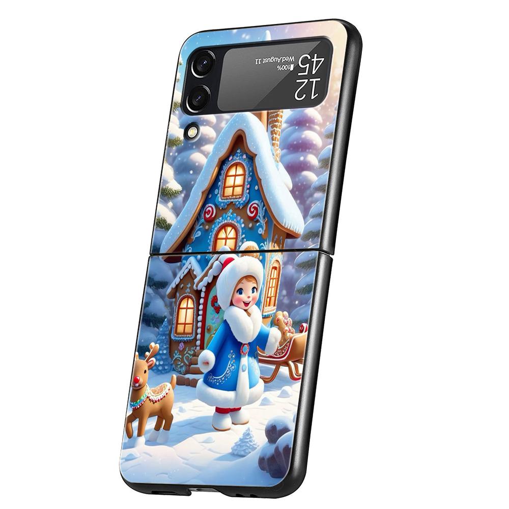New Year Christmas Hard PC Phone Case For Samsung Galaxy Z Flip 6 5 4 Black Cover For Galaxy Z Flip 3 Foldable Shockproof Capas
