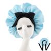 Silk Satin Sleep Cap with Ribbon Bow for Women - Elastic Wide Brim Bath Headscarf Hat for Hair Care