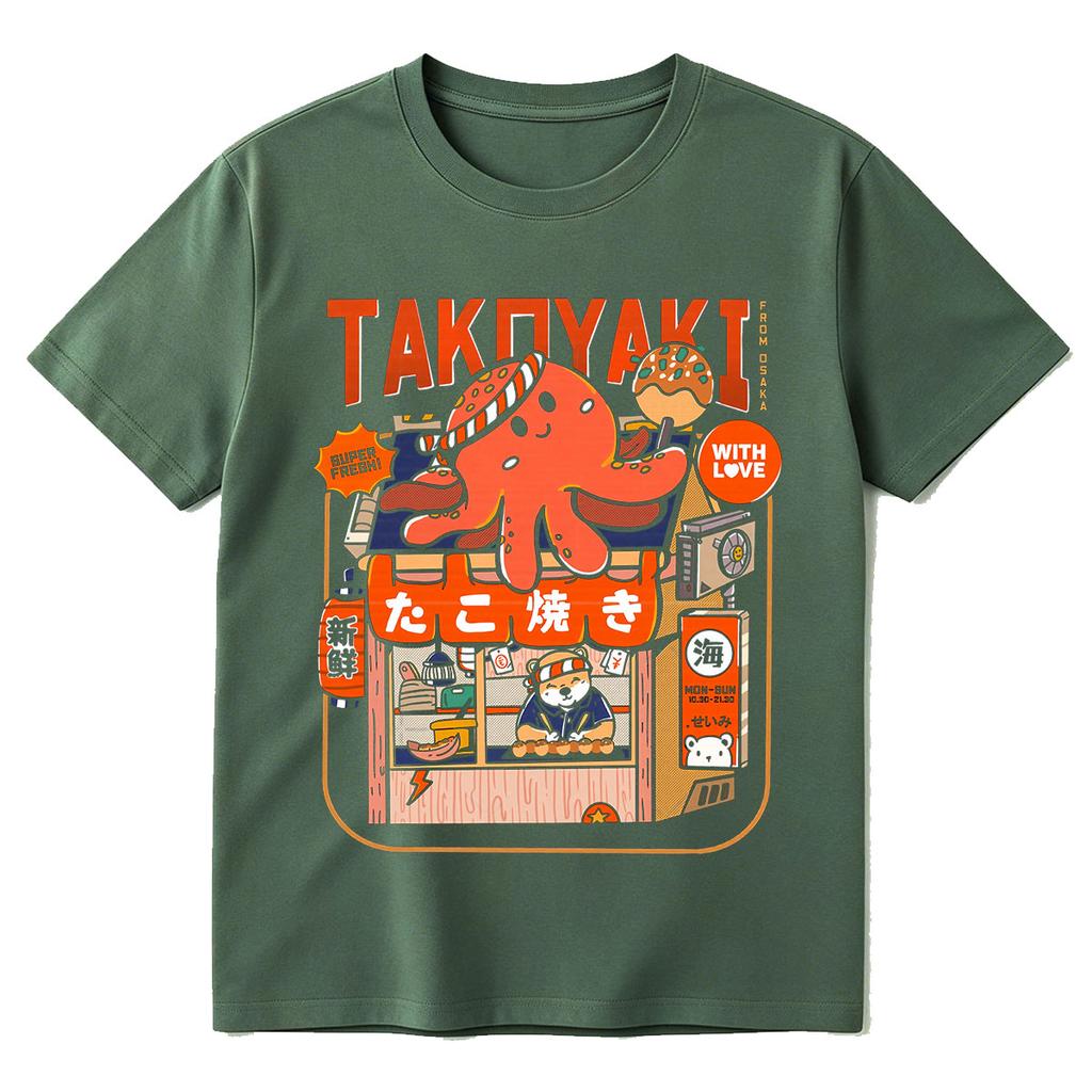 Japanese Takoyaki With Love Osaka Dotonbori Drunken Octopus Funny T Shirts Unisex Unisex Retro Harajuku Oversized Cotton Tshirts