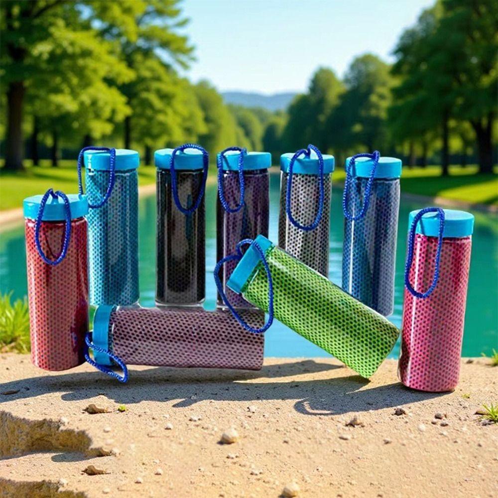 Cooling Fabric Ice Wipes Polyester Sports Towel Durable Cooling Towel Storage Bottle