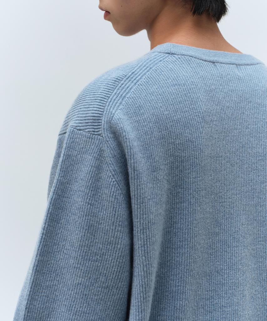 Musinsa Standard [Victoria Wool] Минималистичный ребристый джемпер с круглым вырезом [Небесно-голубой]