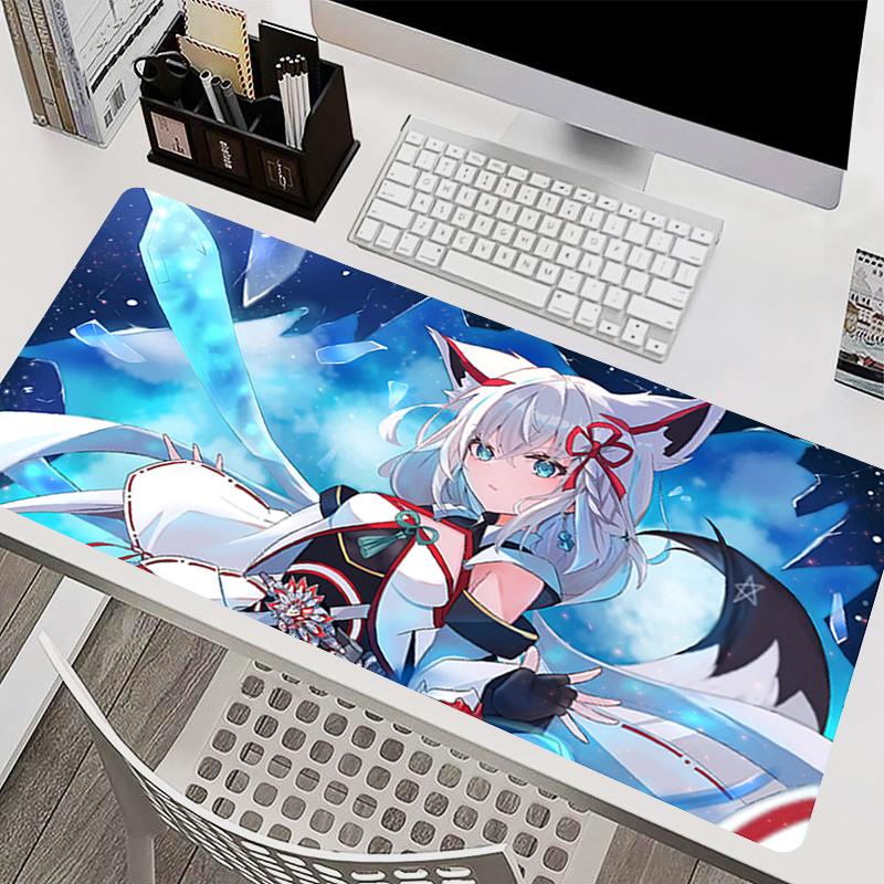 Rubber MousePad H-hololive Shirakami Fubuki Anime Mouse Pad Lock Edge Gamer Extended Desk Mat Gaming Accessories kawaii Mousepad