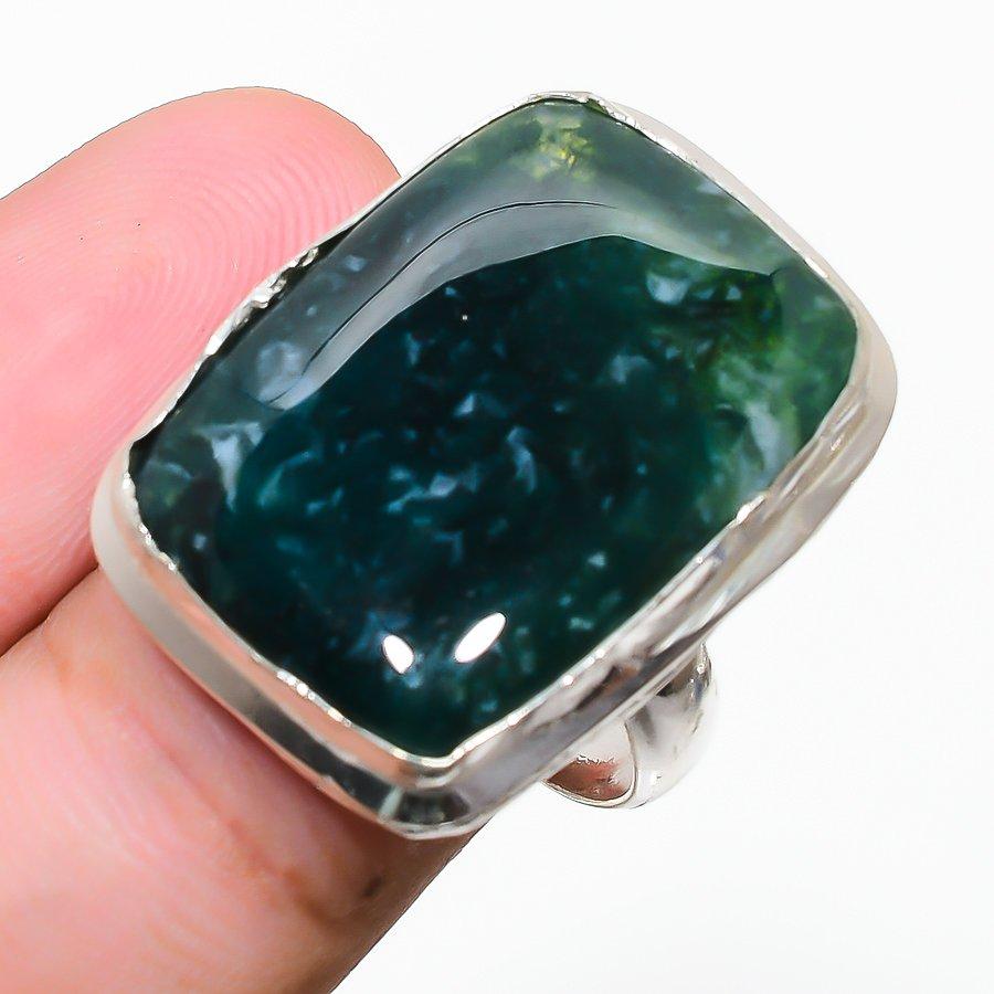 Кольцо из натурального индийского мохового агата, стерлингового серебра 925 пробы, размер 6,5 i2V44