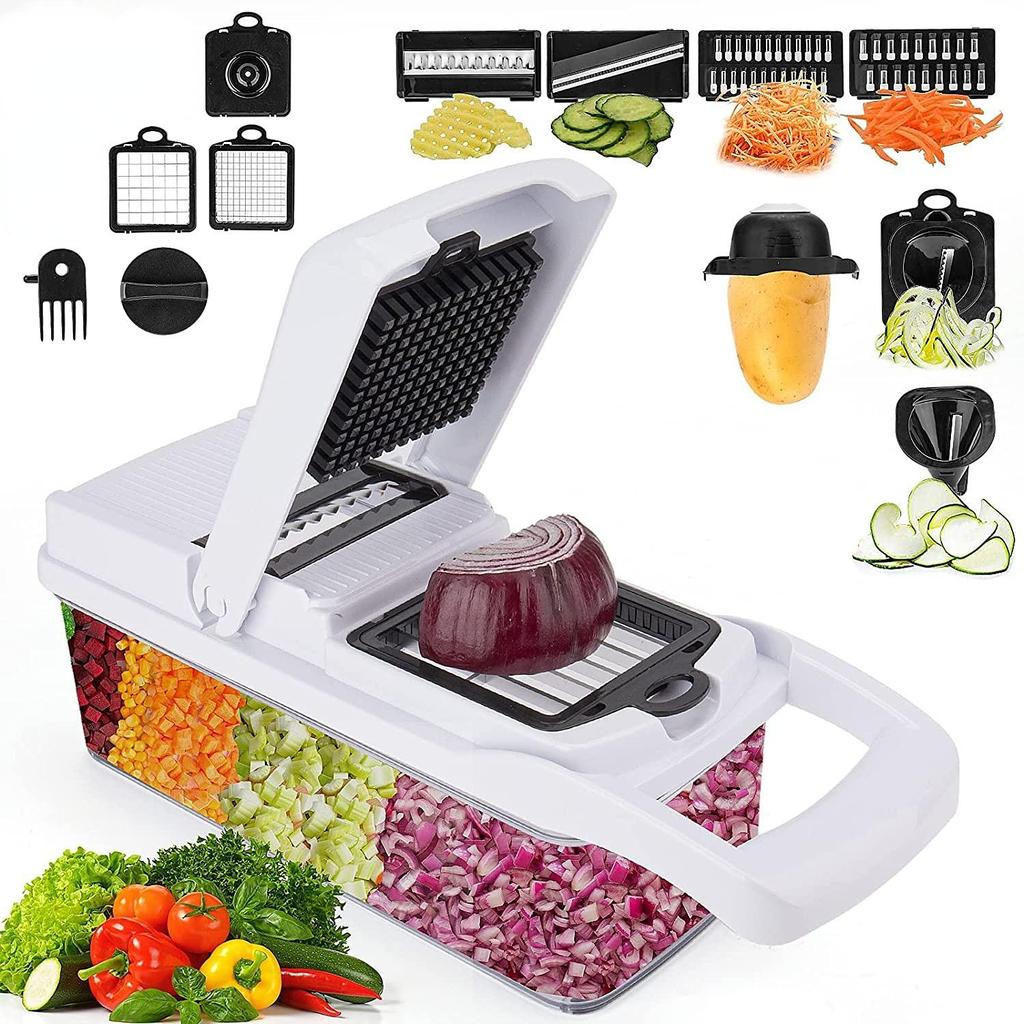 15 In 1 Deluxe Veggie Chopper Onion Chopper, Multifunctional Mandoline Slicer with Container, Egetable Cutter Dicer