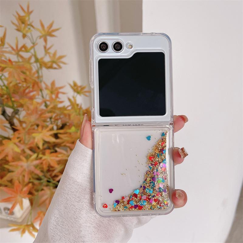 Чехол Glitter Quicksand Love Heart для Samsung Galaxy Z Flip 6 5 4 3 Flip6 ZFlip Flip5, цветной, блестящий, мягкий, ударопрочный чехол из ТПУ