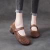 Материнские туфли из коровьей кожи первого слоя женские 2025 лето новые полые кожаные на танкетке ретро плетеные сандалии женские