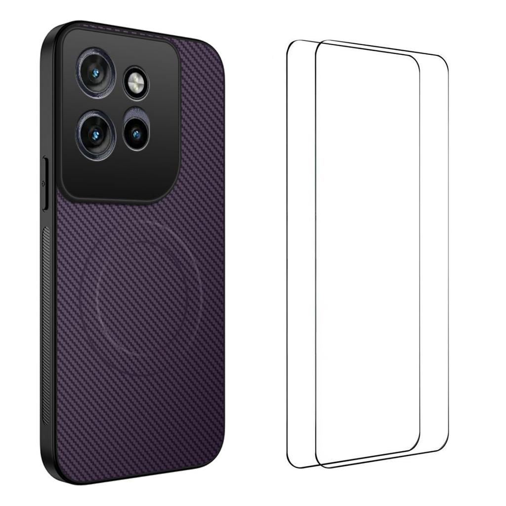 Магнитный чехол для Motorola Edge 60 5G серии WANLONFENG TQ1 с текстурой углеродного волокна из ПК и ТПУ, чехол для телефона с 2 защитными пленками