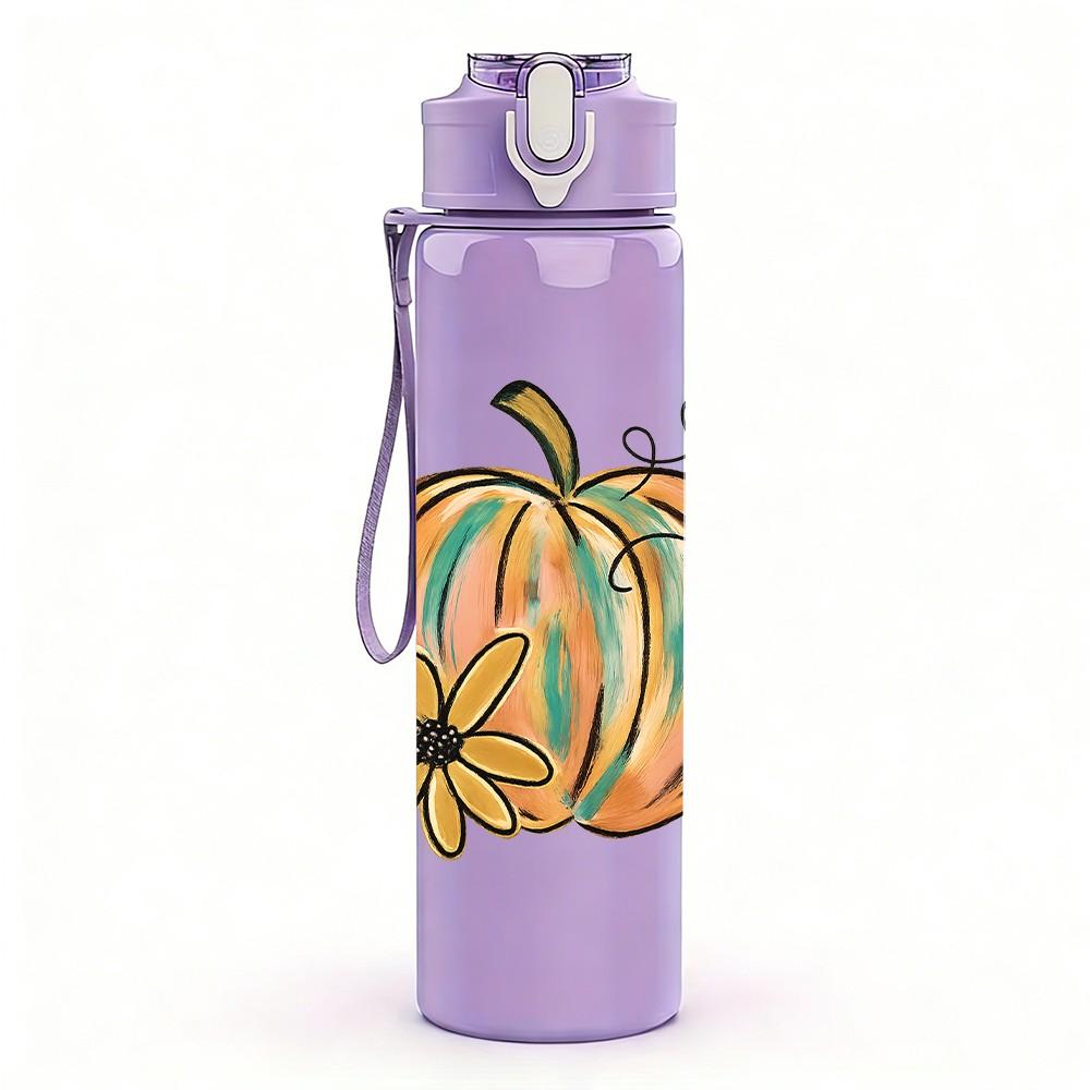 1PC Autumn Pumpkin Floral Art 750ml Color Plastic Sports Water Bottle Leakproof Flip Straw Lid Suitable for Sports Office Home Use