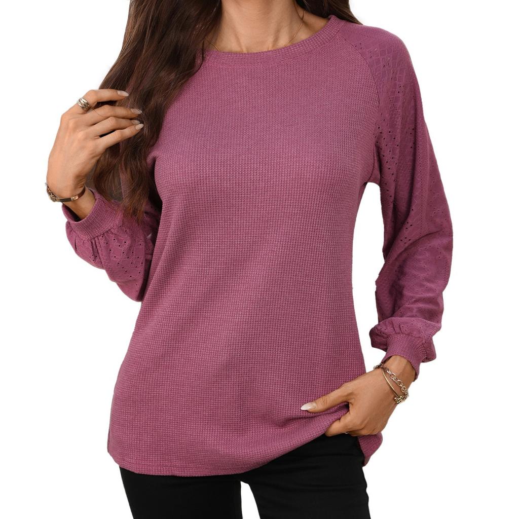 Women's Solid Color Crew Neck Loose Long Sleeve Patchwork T-shirt Top Fall Winter New For Cross-border Trade