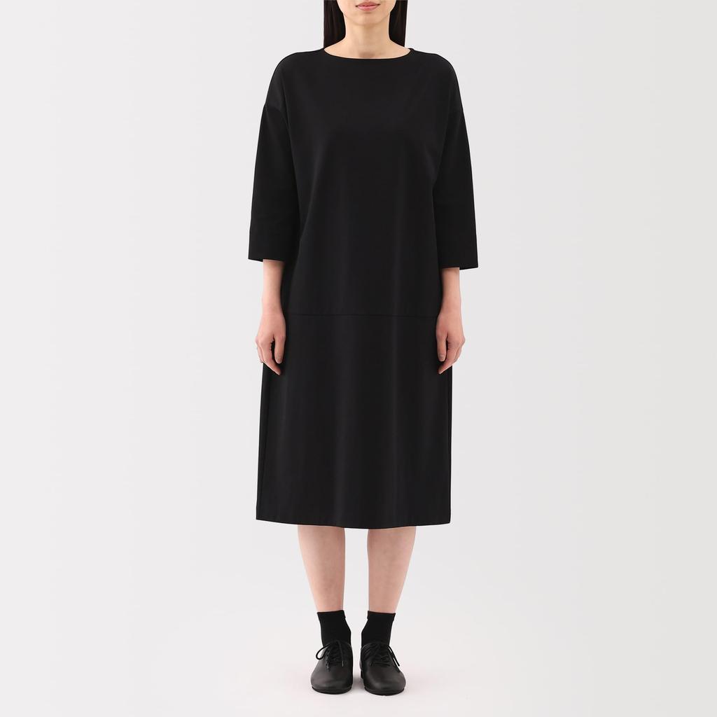 Женское платье MUJI из двойного трикотажа с рукавом 3/4, черное, размер S, BB2RZA5S