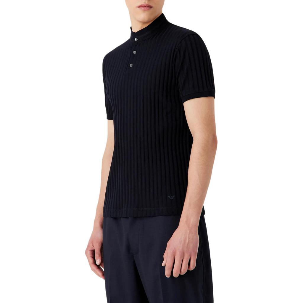 Emporio Armani Мужская футболка-поло с коротким рукавом в вертикальную полоску, однотонная, на пуговицах, SS23, топ, темно-синий 3R1F71-1JGYZ-09J2