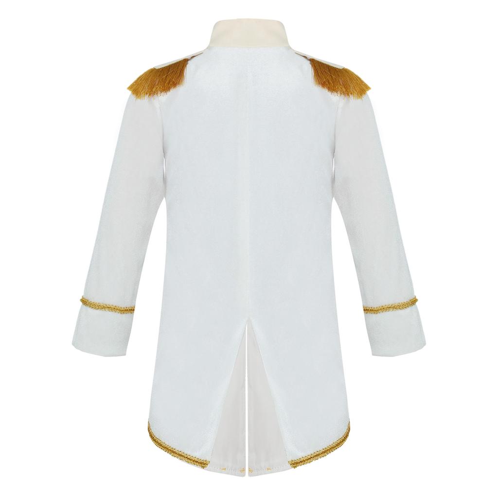 Baby Boys Prince Costume Gold Fringe Velvet Tailcoat Long Sleeve Royal Court Attire with Crown Head Accessory