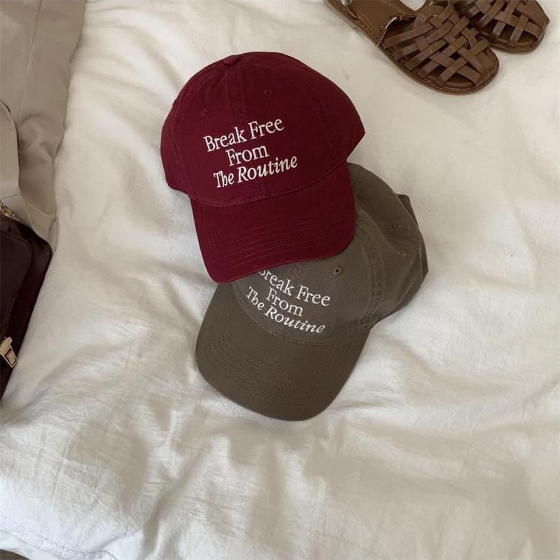 Retro Coffee~ Soft Top Versatile Letter Embroidery Face Small Baseball Cap Women'S Cotton Sunscreen Cap