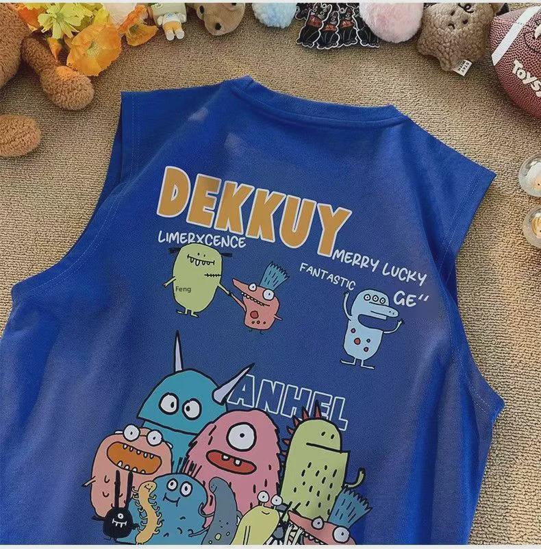 2023 г. Хлопковый жилет без рукавов с рисунком для мальчиков - свободная летняя футболка