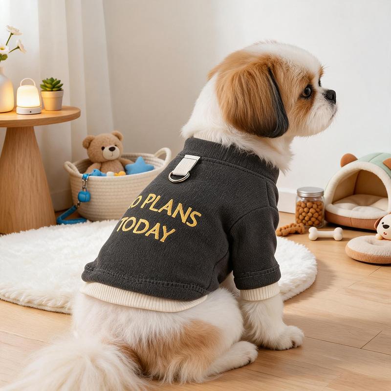 Pet Hoodie for Small Dogs Puppy Spring Autumn Two Legs Harness Outing Embroidered Letter Fake Two Piece Sweatshirt