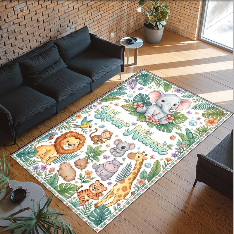 Animals Theme Crystal Velvet Floor Rug Personalized Custom Name Text Warm Carpet Home Decoration