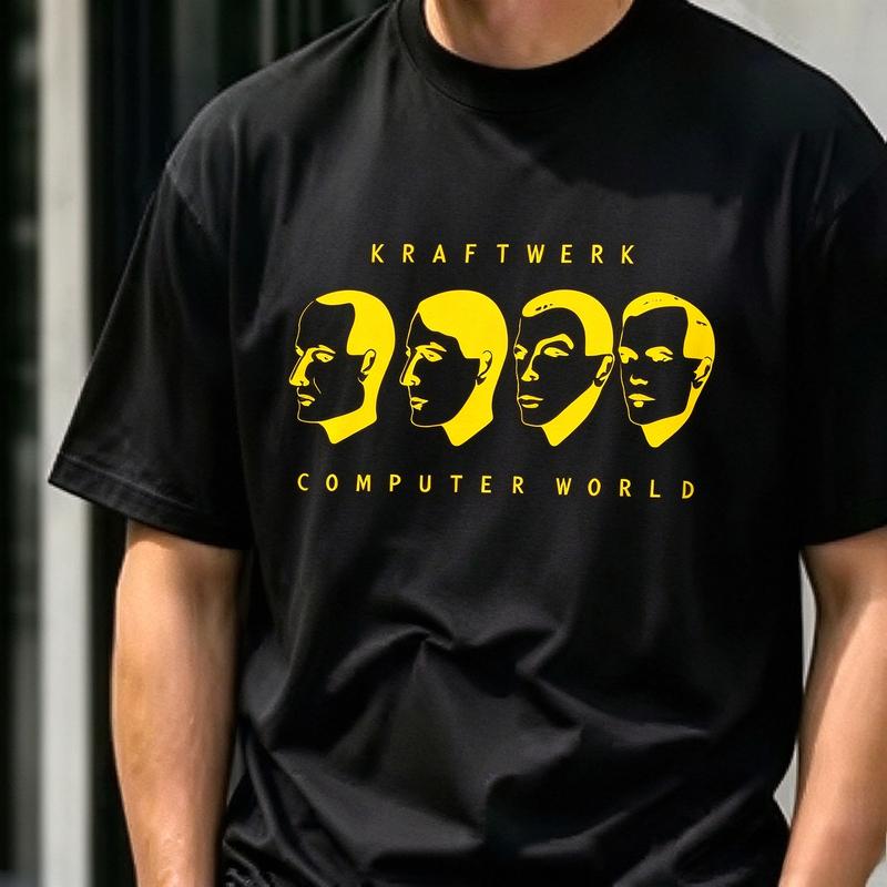 Retro 80s Electronic Band Tshirt Computer World Head Portrait Print Short Sleeve Vintage Music Lover Casual Tee Y2k Top Harajuku