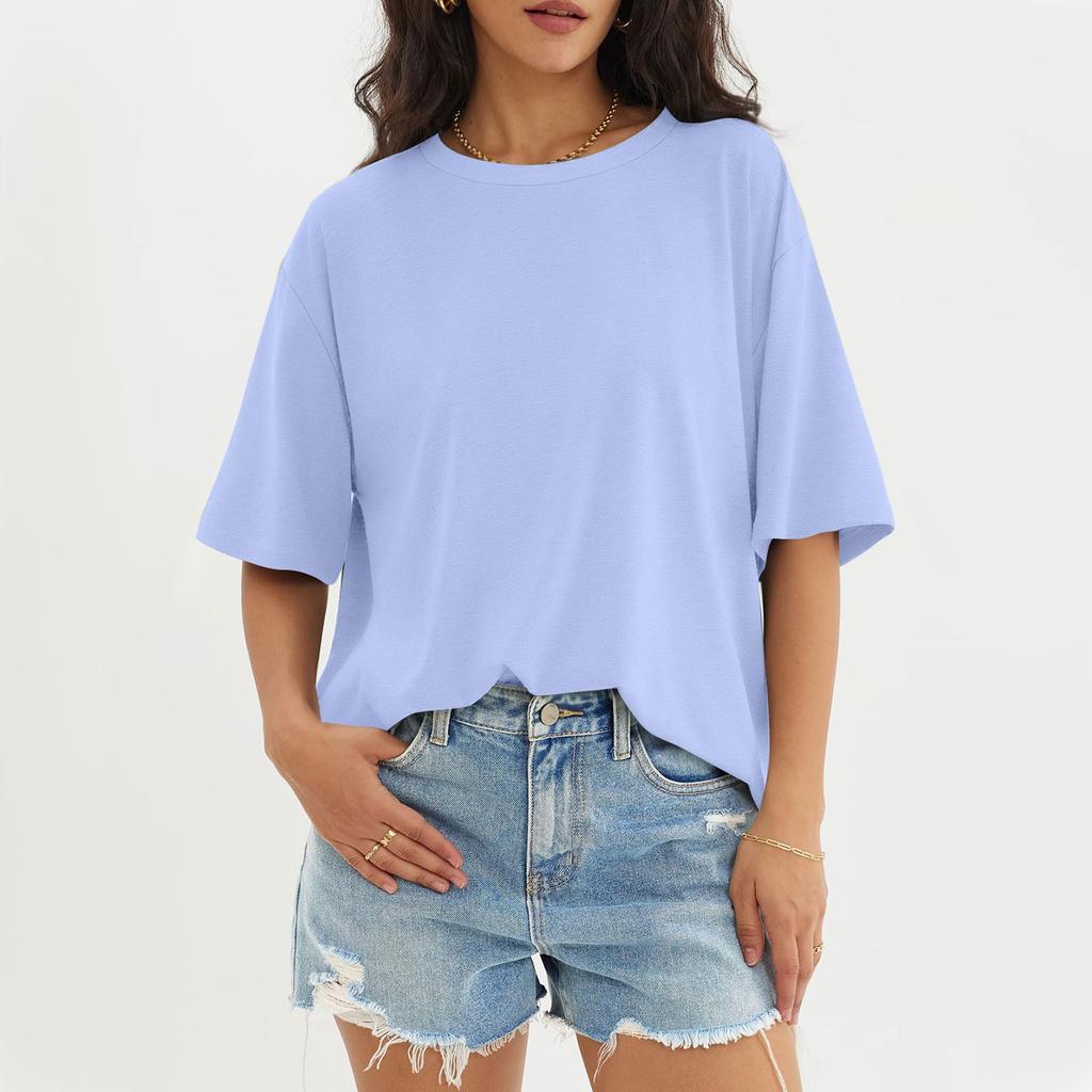 Женский модный повседневный однотонный топ с круглым вырезом и тремя рукавами с половиной рукавами