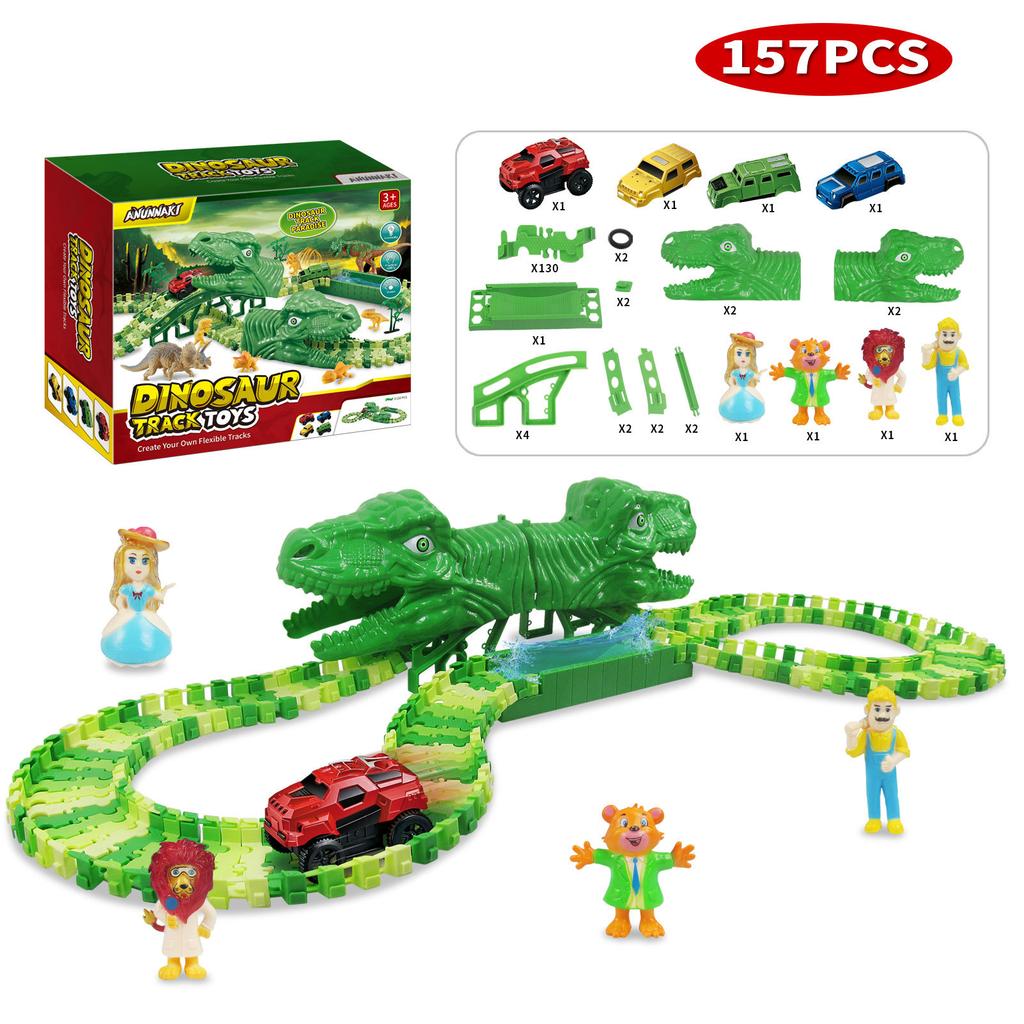 Детская развивающая железная дорога с динозаврами, мальчики сделай сам, разнообразие для сборки электрического парка американских горок с динозаврами
