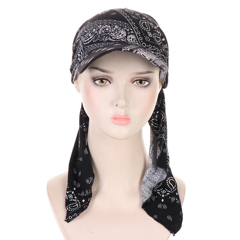 Muslim Women Printed Pre-tied Headscarf Elastic Female Turban Cancer Chemo Hat Hair Loss Cover Head Wrap Headwear Stretch Bandan