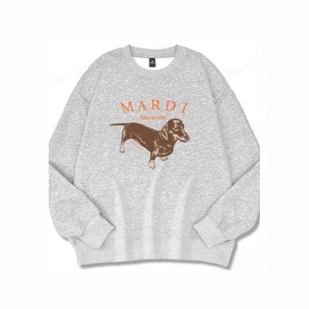 Корейская толстовка с принтом таксы 2024: Унисекс Круглый вырез 320г Хлопок, Вдохновленный Ким Го-ын