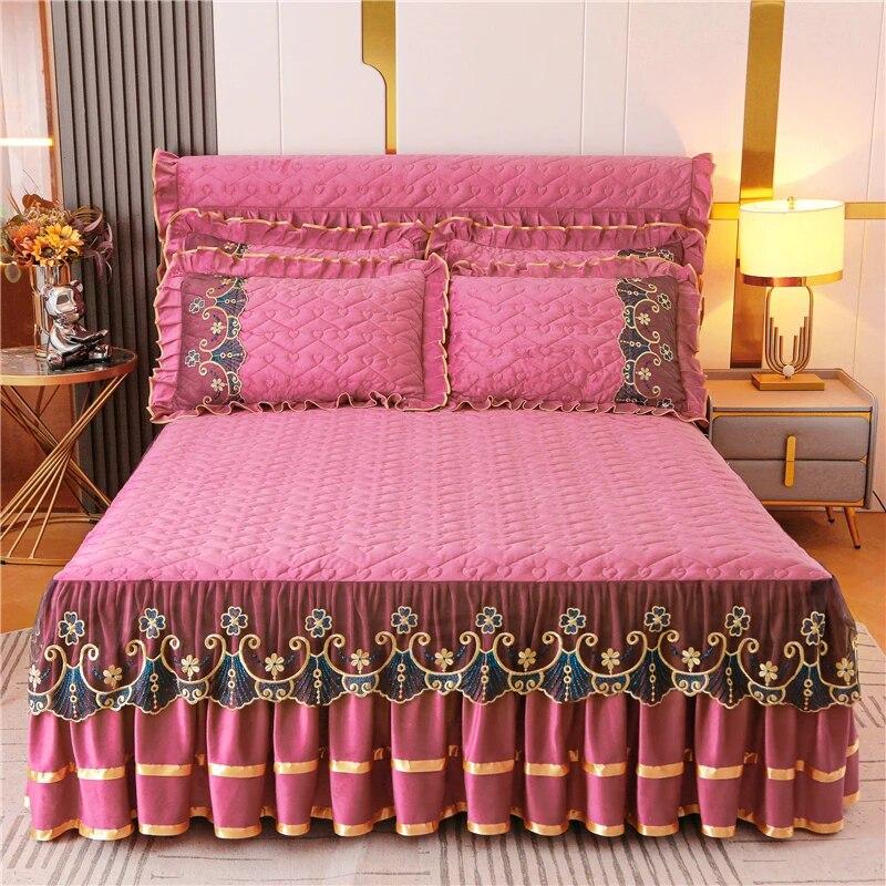 Luxury Winter Bedspread On The Bed Thick Home Lace Bed Skirt-style Bed Sheets Embroidery Cotton European-style Bed Spreads