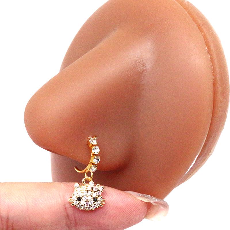 Gaby Cat Head Nose Stud with Butterfly, Five-Star, and Crown Designs - Piercing Jewelry